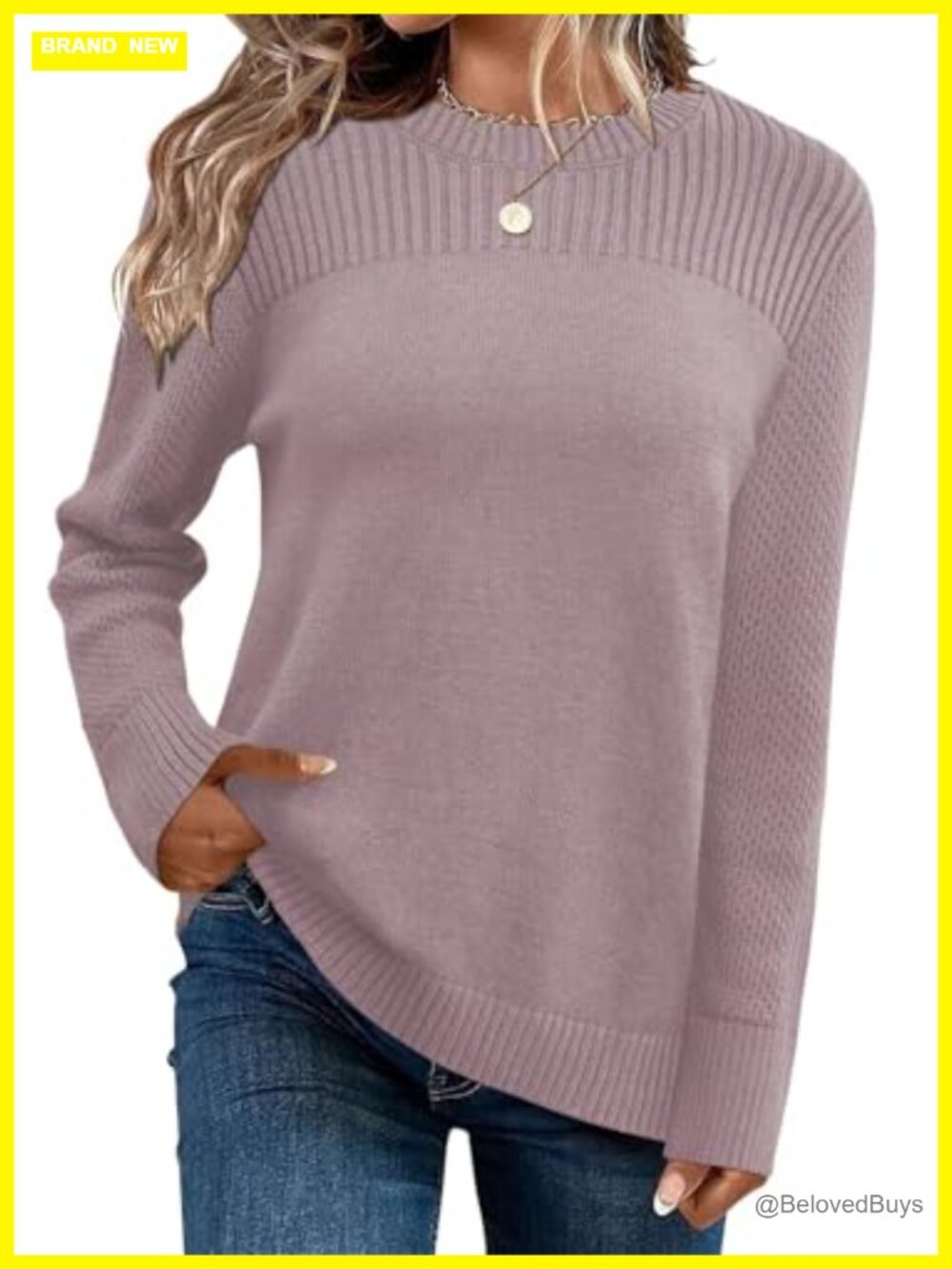 Womens Knit Sweater Long Sleeve Crewneck Pullover Top